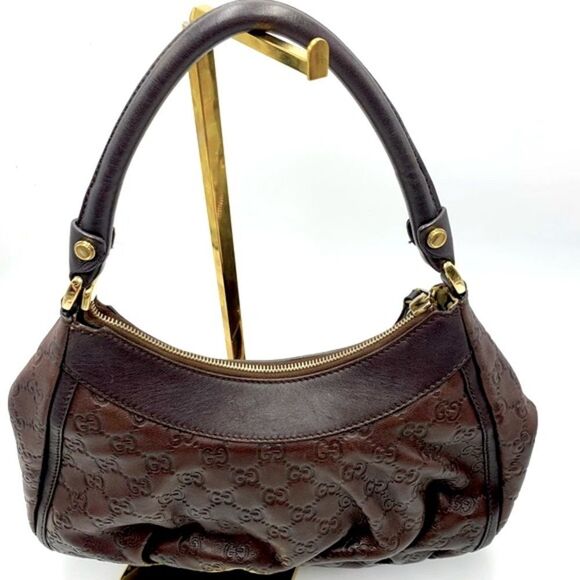 Auth Gucci Brown Guccisima Leather Abbey D Ring Shoulder Bag Preloved Purse - Picture 11 of 16